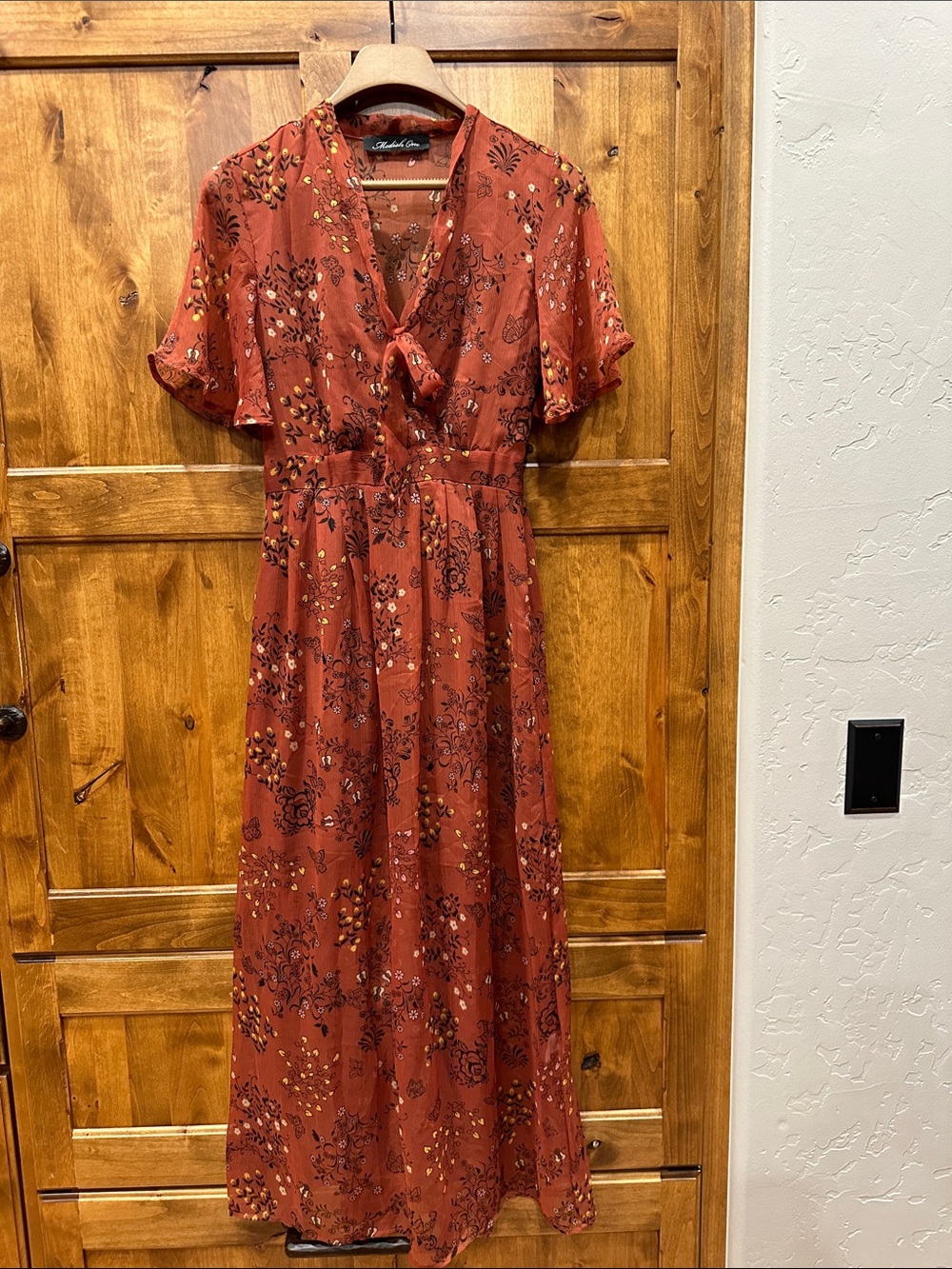Rust Floral Tie-Front Maxi Dress